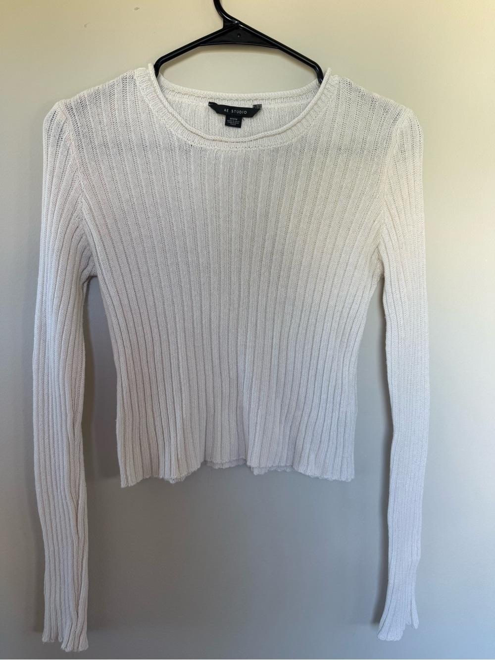AE Studio American Eagle Cream White Ribbed Long Sleeve Top Size Medium M